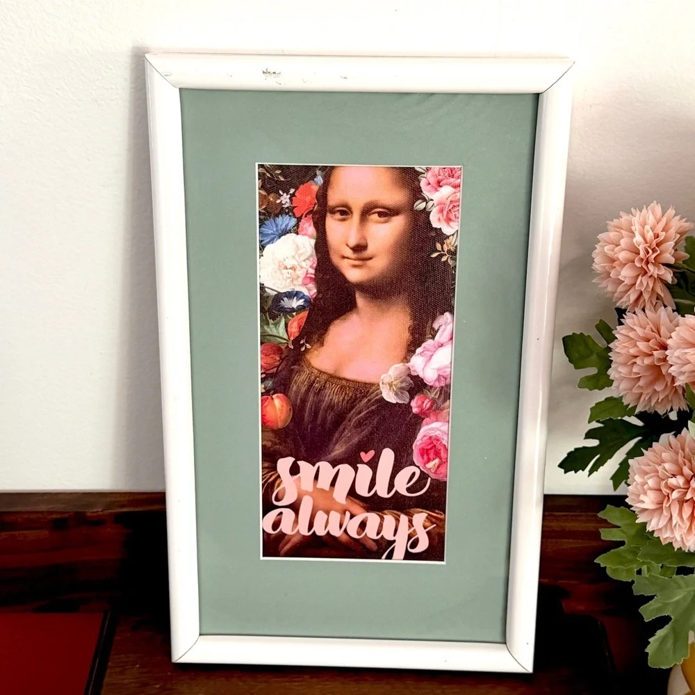 Mona Lisa Smile Always Moody Floral Canvas Art Print Framed & Green Matted Wall